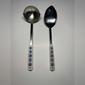 VTG Ace Stainless Steel Solid Serving Spoon & Ladle with Floral/Hex Pattern USA